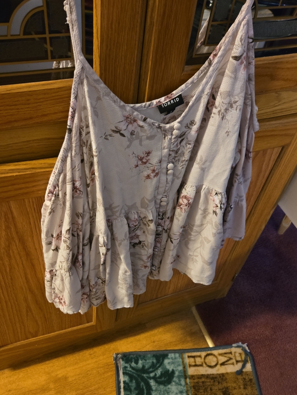 torrid lilac floral button-front cold-shoulder camisole